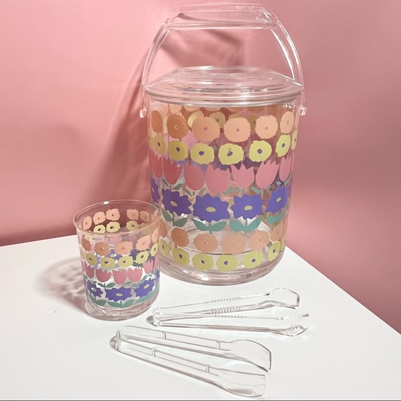 Vintage pastel retro floral ice bucket - Picture 1 of 6